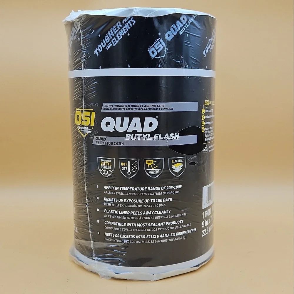 OSI Quad Butyl Flash Window Door Flashing Tape 9in x 75ft Roll Black Brand New